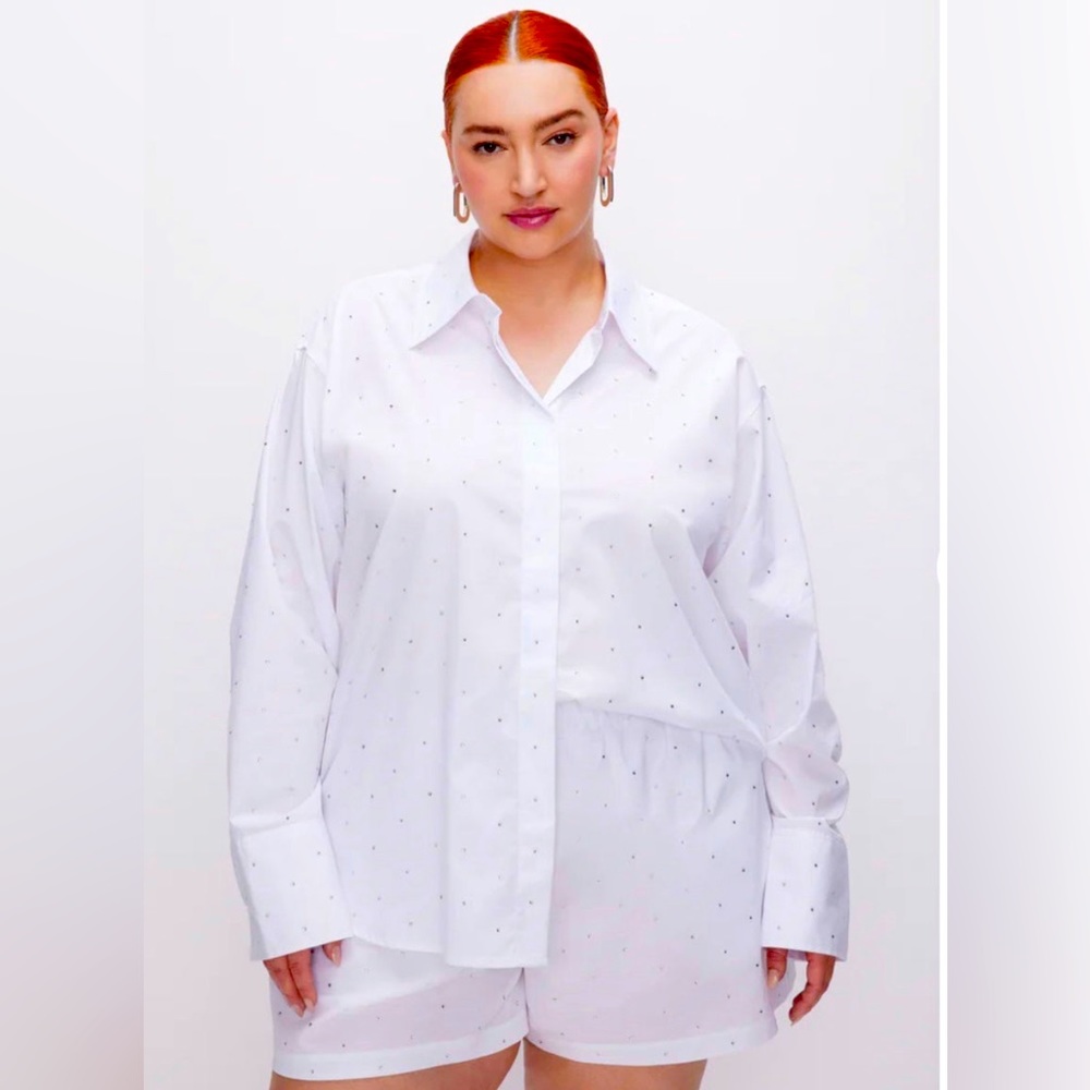 Good American Crystal White Button Down Shirt